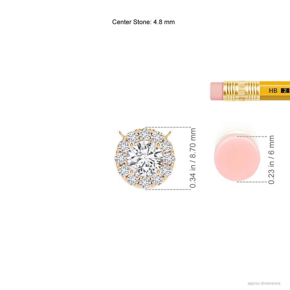 4.8mm HSI2 Round Diamond Necklace with Halo in Yellow Gold ruler