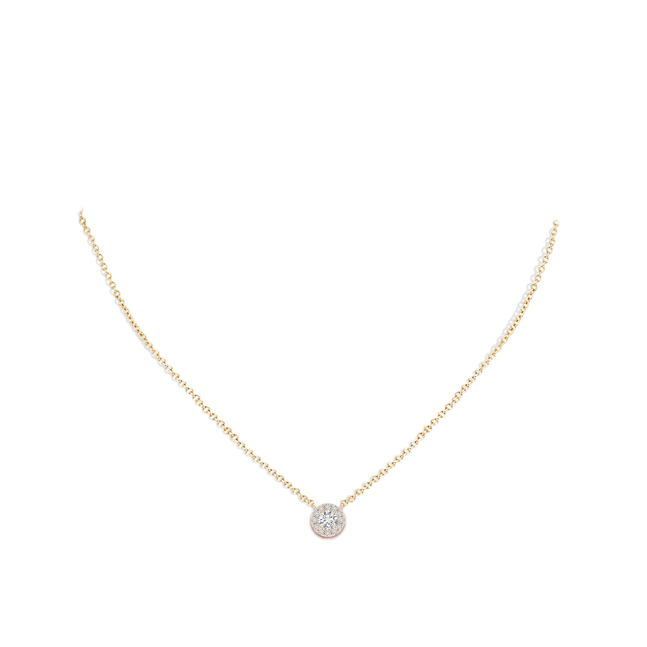 4.8mm HSI2 Round Diamond Necklace with Halo in Yellow Gold body-neck