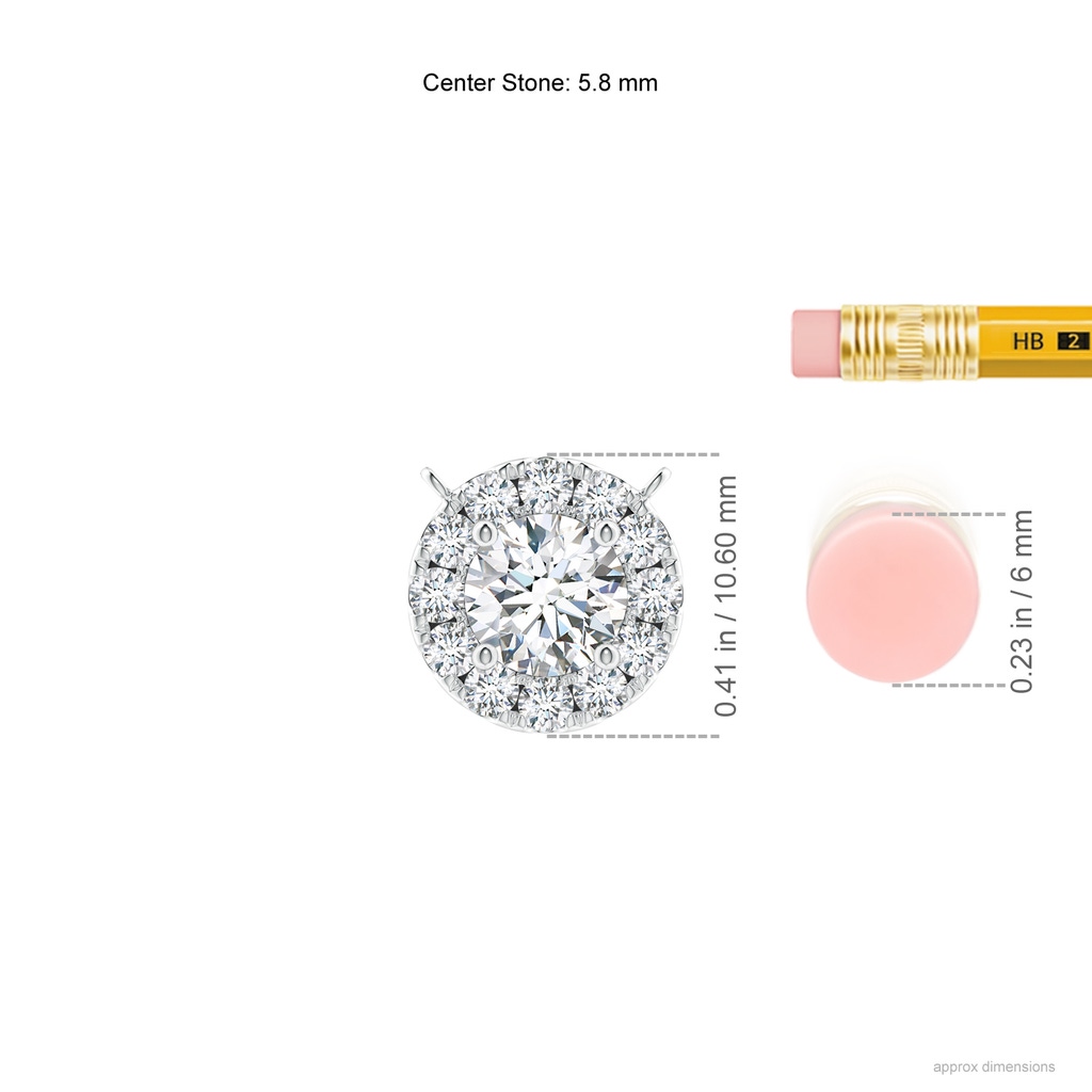 5.8mm GVS2 Round Diamond Necklace with Halo in P950 Platinum Ruler