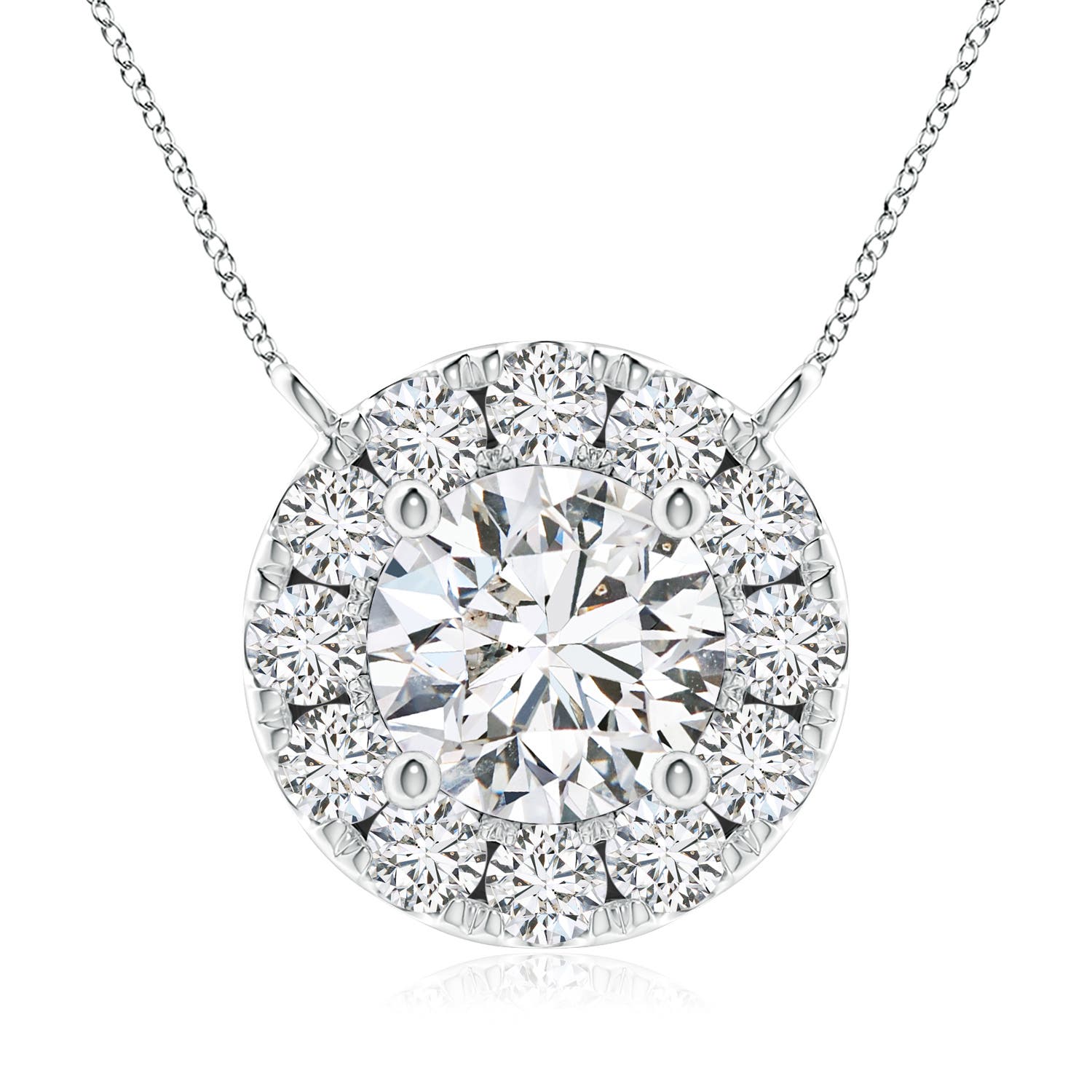 5.8mm HSI2 Round Diamond Necklace with Halo in White Gold