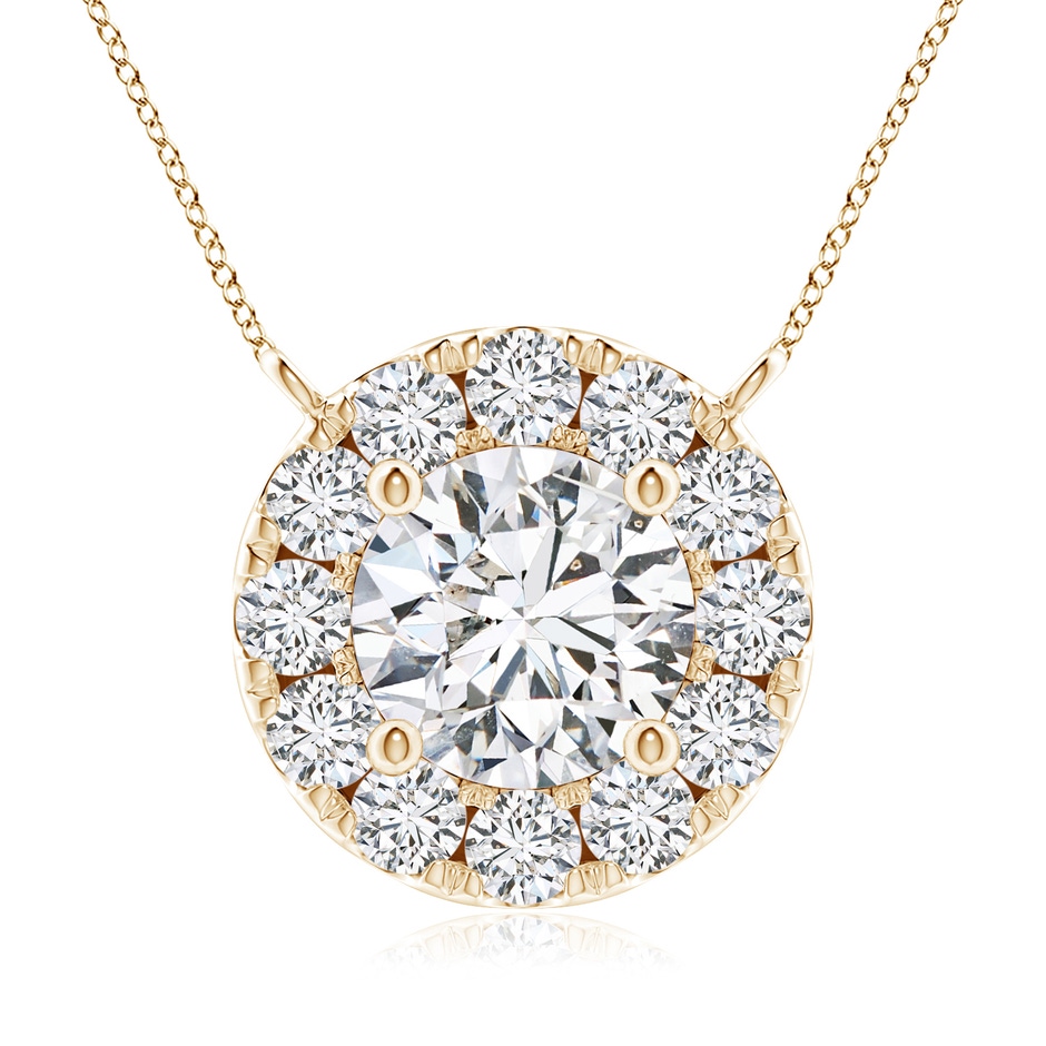 5.8mm HSI2 Round Diamond Necklace with Halo in Yellow Gold 