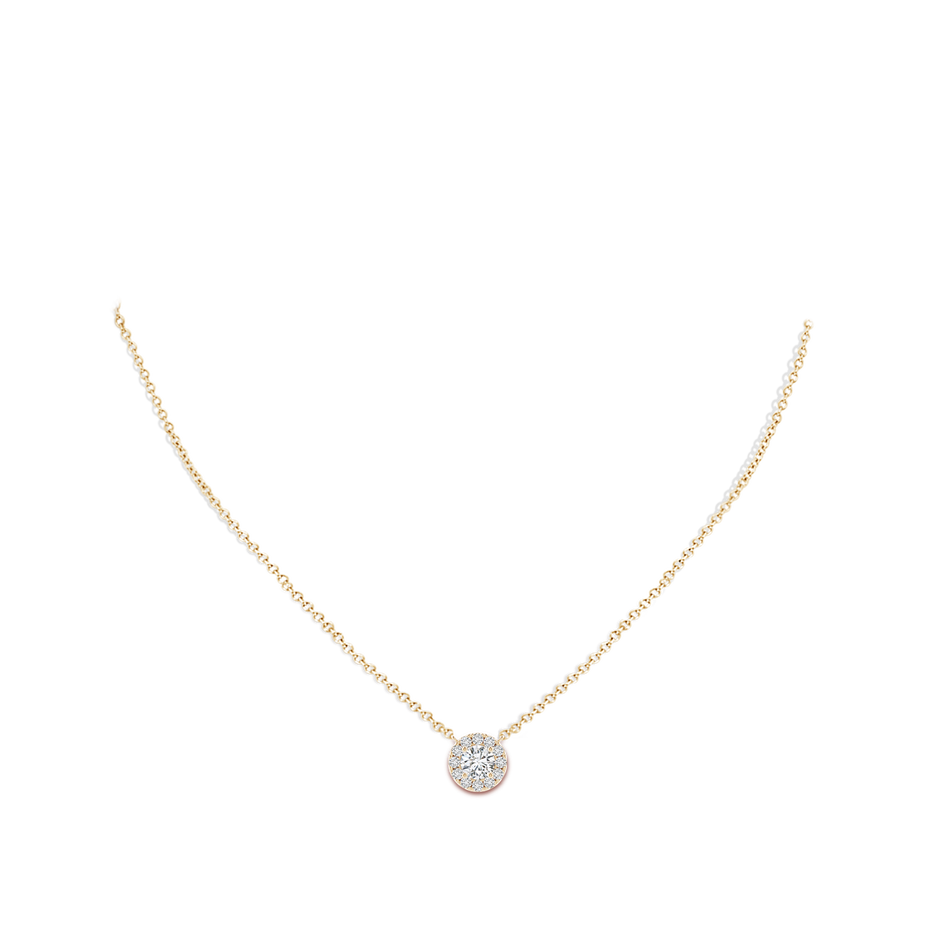 5.8mm HSI2 Round Diamond Necklace with Halo in Yellow Gold body-neck