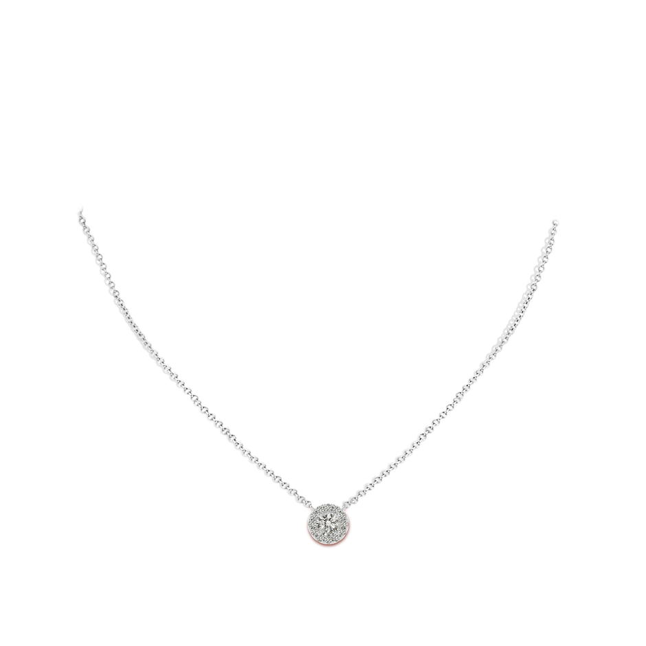 5.8mm KI3 Round Diamond Necklace with Halo in White Gold body-neck