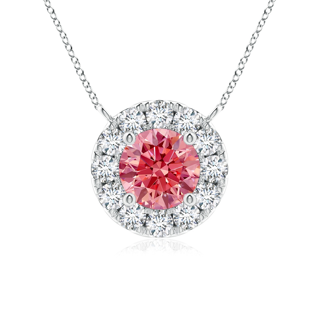 4.5mm AAAA Round Fancy Intense Pink Diamond Necklace with Halo in P950 Platinum