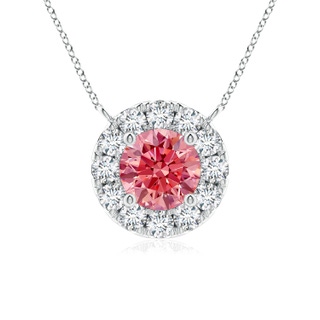 4.5mm AAAA Round Fancy Intense Pink Diamond Necklace with Halo in P950 Platinum