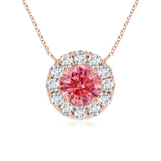 4.5mm AAAA Round Fancy Intense Pink Diamond Necklace with Halo in Rose Gold