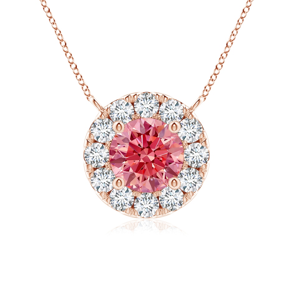 4.5mm AAAA Round Fancy Intense Pink Diamond Necklace with Halo in Rose Gold 