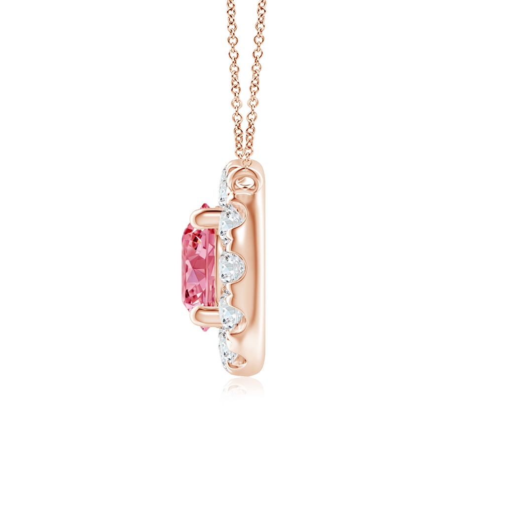 4.5mm AAAA Round Fancy Intense Pink Diamond Necklace with Halo in Rose Gold - side 199