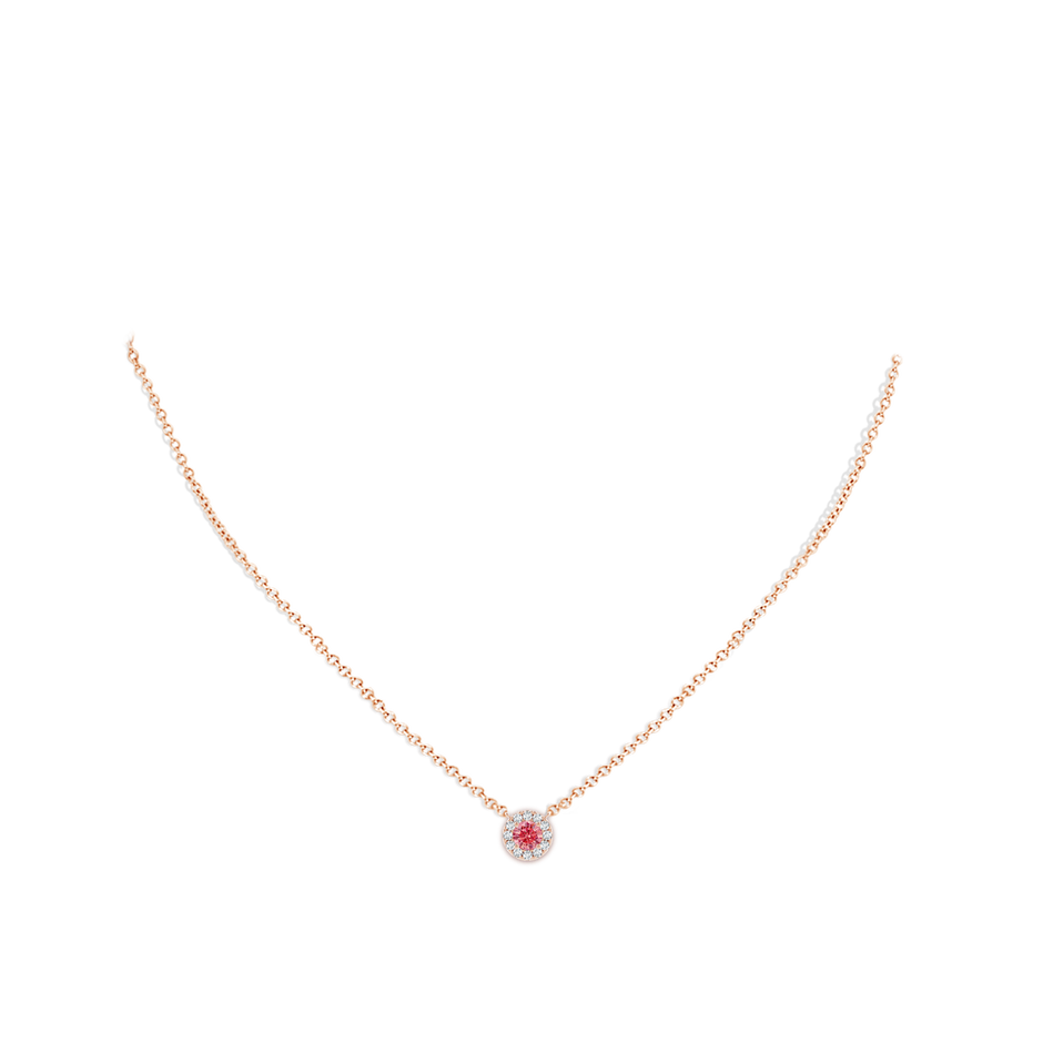 4.5mm AAAA Round Fancy Intense Pink Diamond Necklace with Halo in Rose Gold pen
