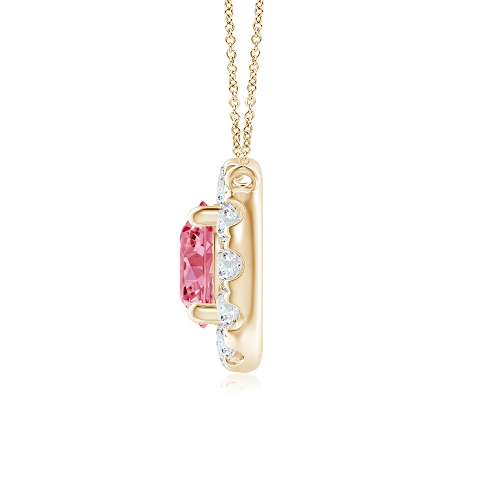 4.5mm AAAA Round Fancy Intense Pink Diamond Necklace with Halo in Yellow Gold - side 199