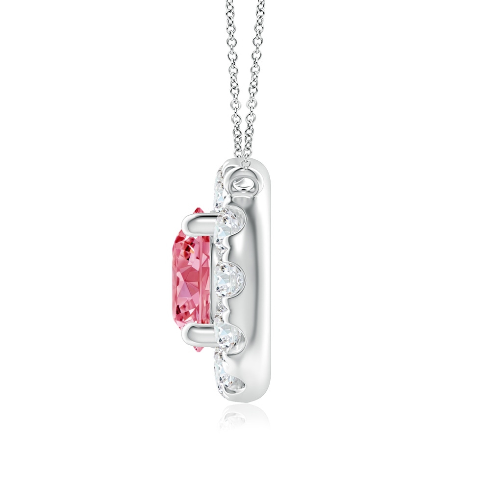 5.1mm AAAA Round Fancy Intense Pink Diamond Necklace with Halo in White Gold - side 199