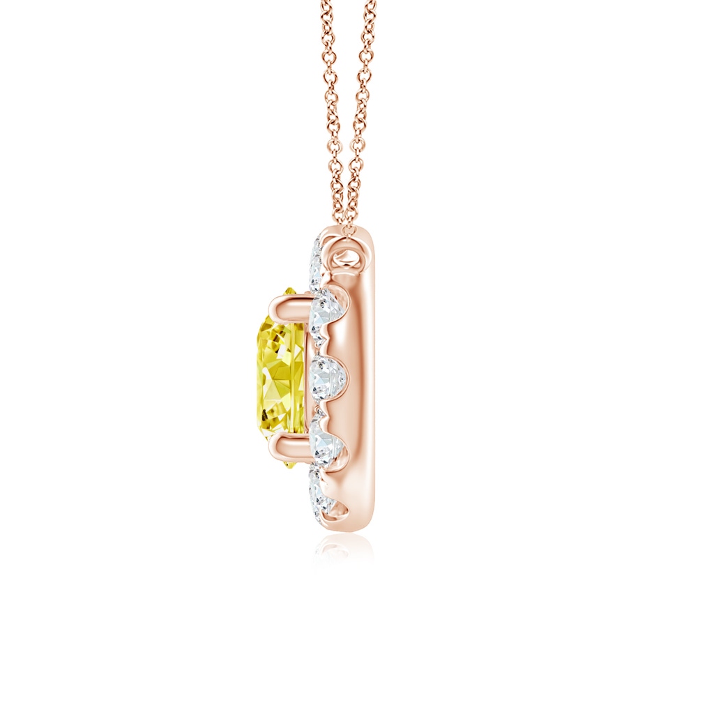 4.5mm AAAA Round Fancy Intense Yellow Diamond Necklace with Halo in Rose Gold - side 199