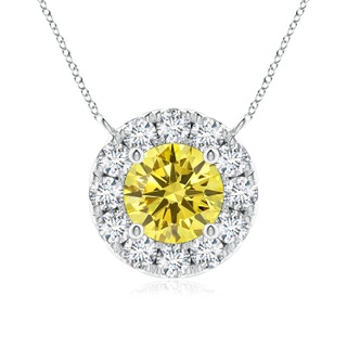 5.1mm AAAA Round Fancy Intense Yellow Diamond Necklace with Halo in P950 Platinum