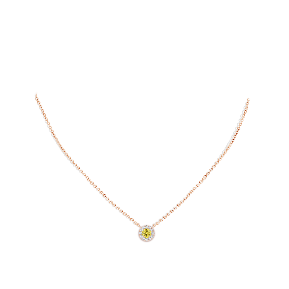 5.1mm AAAA Round Fancy Intense Yellow Diamond Necklace with Halo in Rose Gold pen