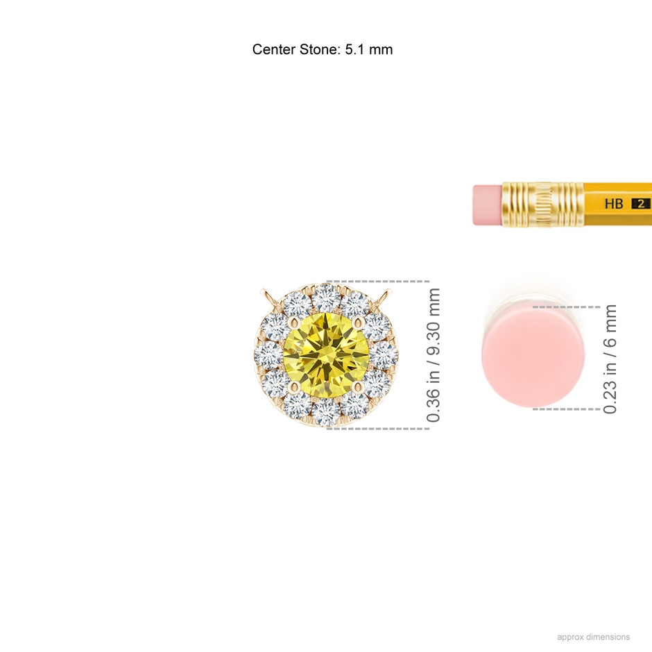 5.1mm AAAA Round Fancy Intense Yellow Diamond Necklace with Halo in Yellow Gold ruler