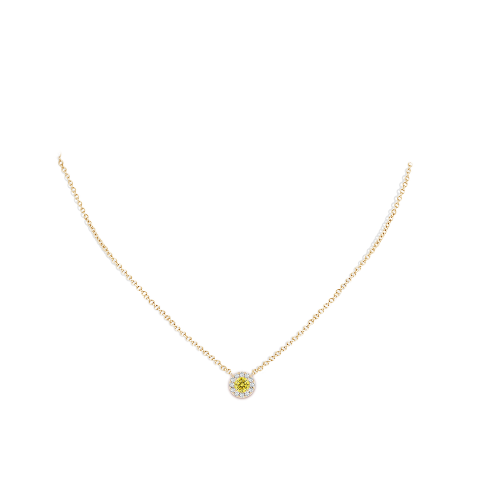 5.1mm AAAA Round Fancy Intense Yellow Diamond Necklace with Halo in Yellow Gold pen