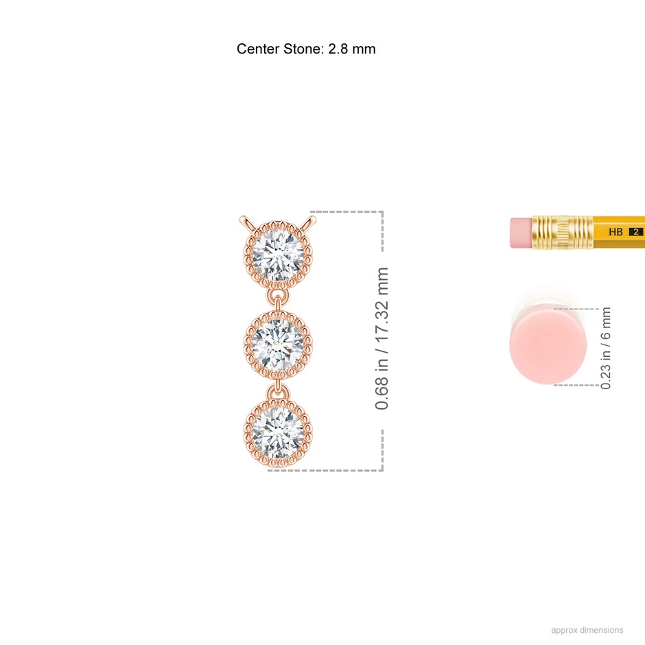 2.8mm GVS2 Bezel-Set Three Stone Diamond Necklace in Rose Gold ruler