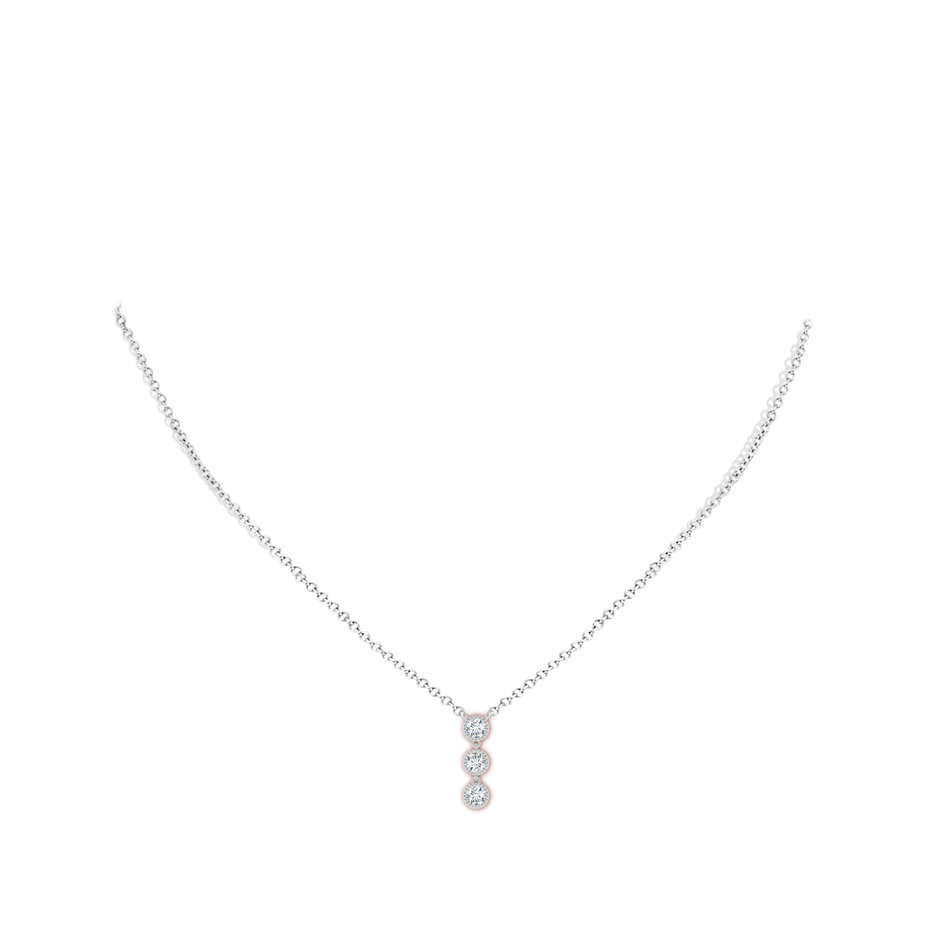 2.8mm GVS2 Bezel-Set Three Stone Diamond Necklace in White Gold body-neck