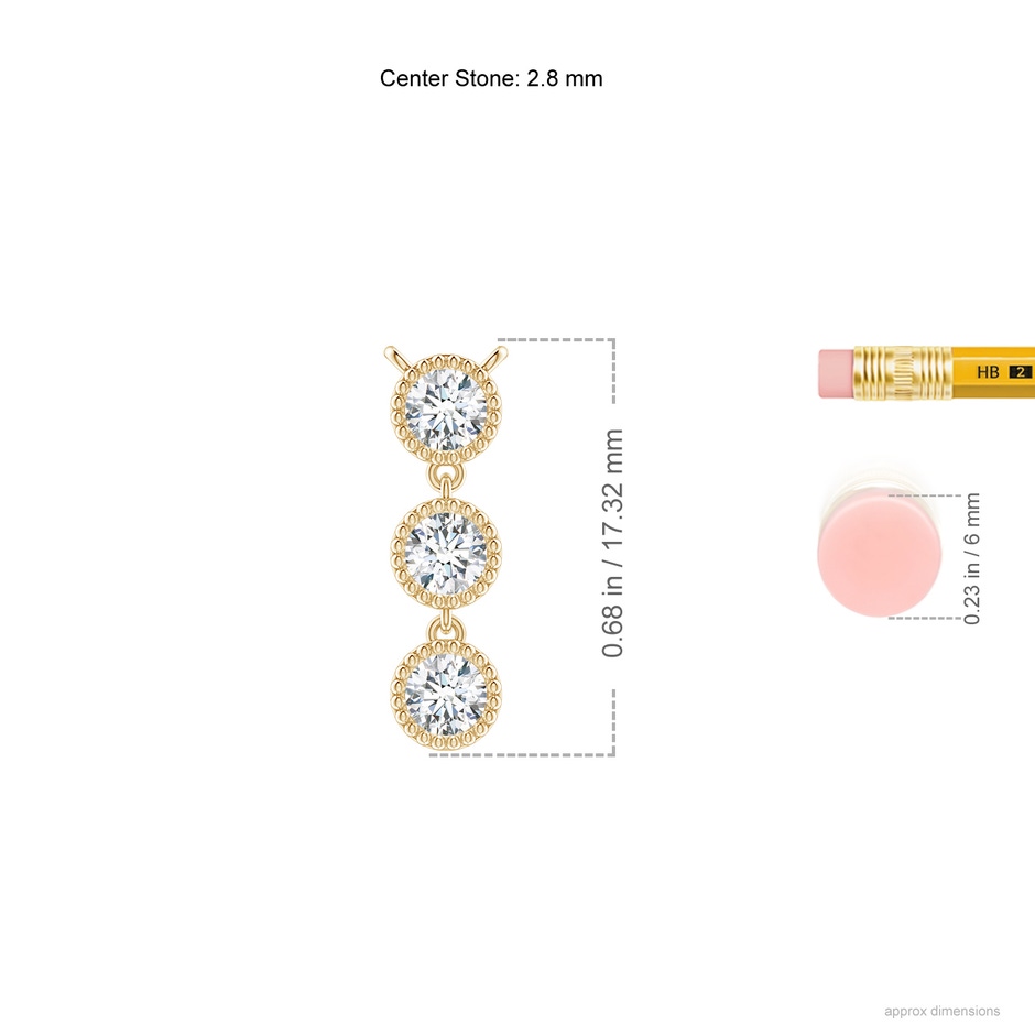 2.8mm GVS2 Bezel-Set Three Stone Diamond Necklace in Yellow Gold ruler