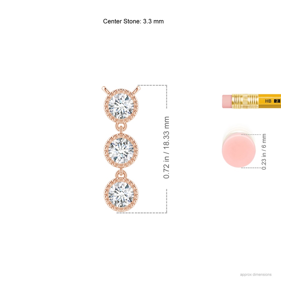 3.3mm GVS2 Bezel-Set Three Stone Diamond Necklace in Rose Gold ruler