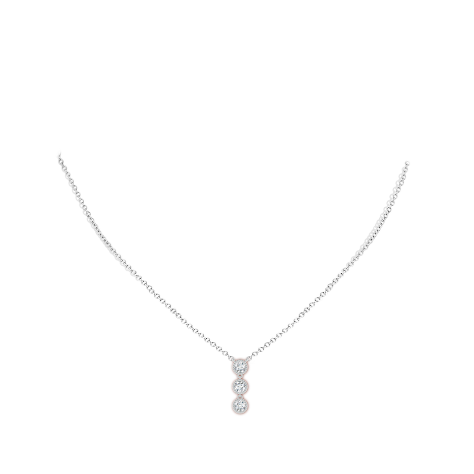 3.3mm GVS2 Bezel-Set Three Stone Diamond Necklace in White Gold body-neck