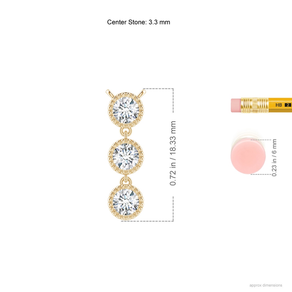 3.3mm GVS2 Bezel-Set Three Stone Diamond Necklace in Yellow Gold ruler