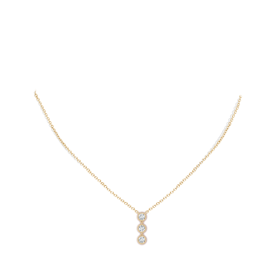 3.3mm GVS2 Bezel-Set Three Stone Diamond Necklace in Yellow Gold body-neck