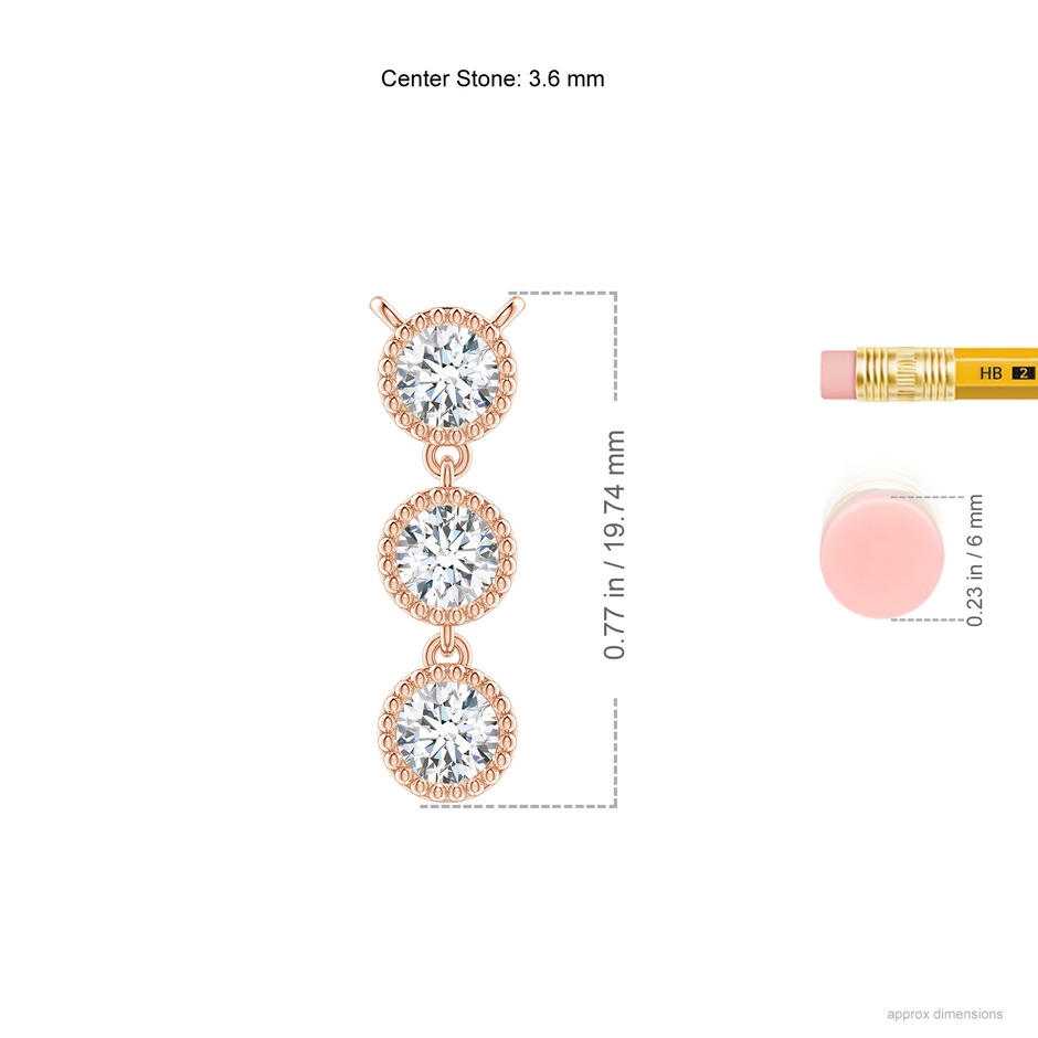 3.6mm GVS2 Bezel-Set Three Stone Diamond Necklace in Rose Gold ruler