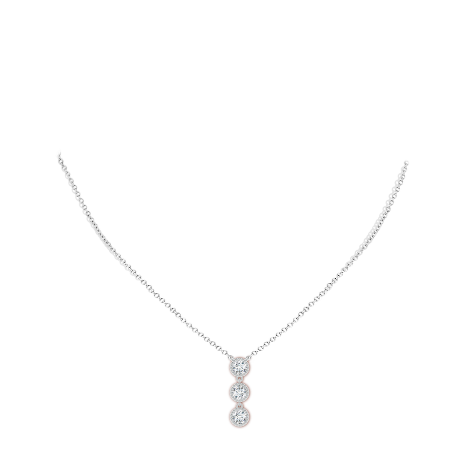 4.1mm GVS2 Bezel-Set Three Stone Diamond Necklace in White Gold body-neck