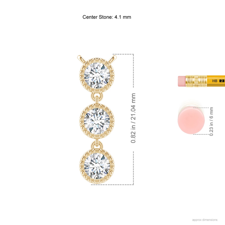 4.1mm GVS2 Bezel-Set Three Stone Diamond Necklace in Yellow Gold ruler