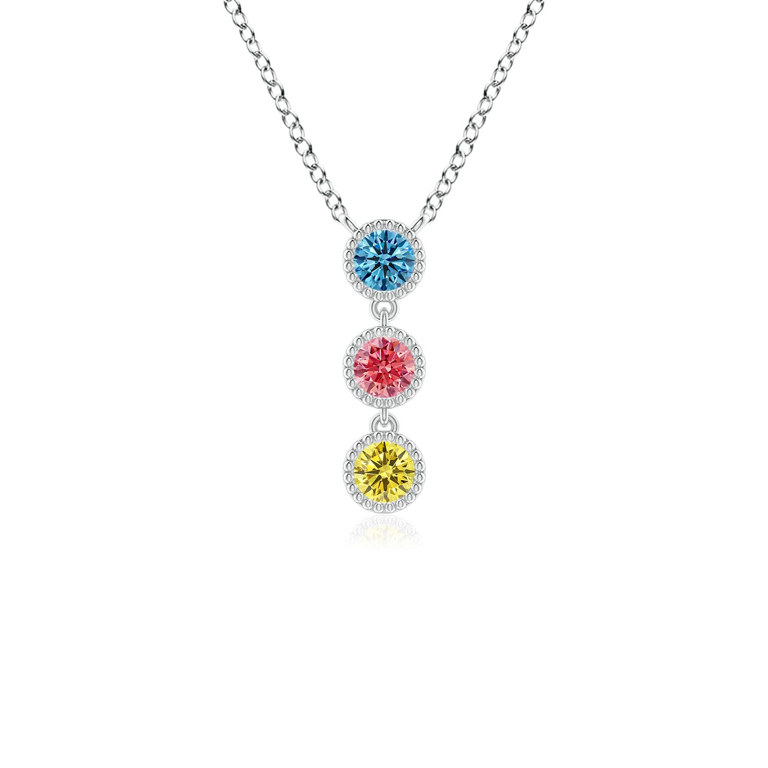 2.8mm AAAA Bezel-Set Three Stone Fancy Intense Multi-Colour Diamond Necklace in P950 Platinum
