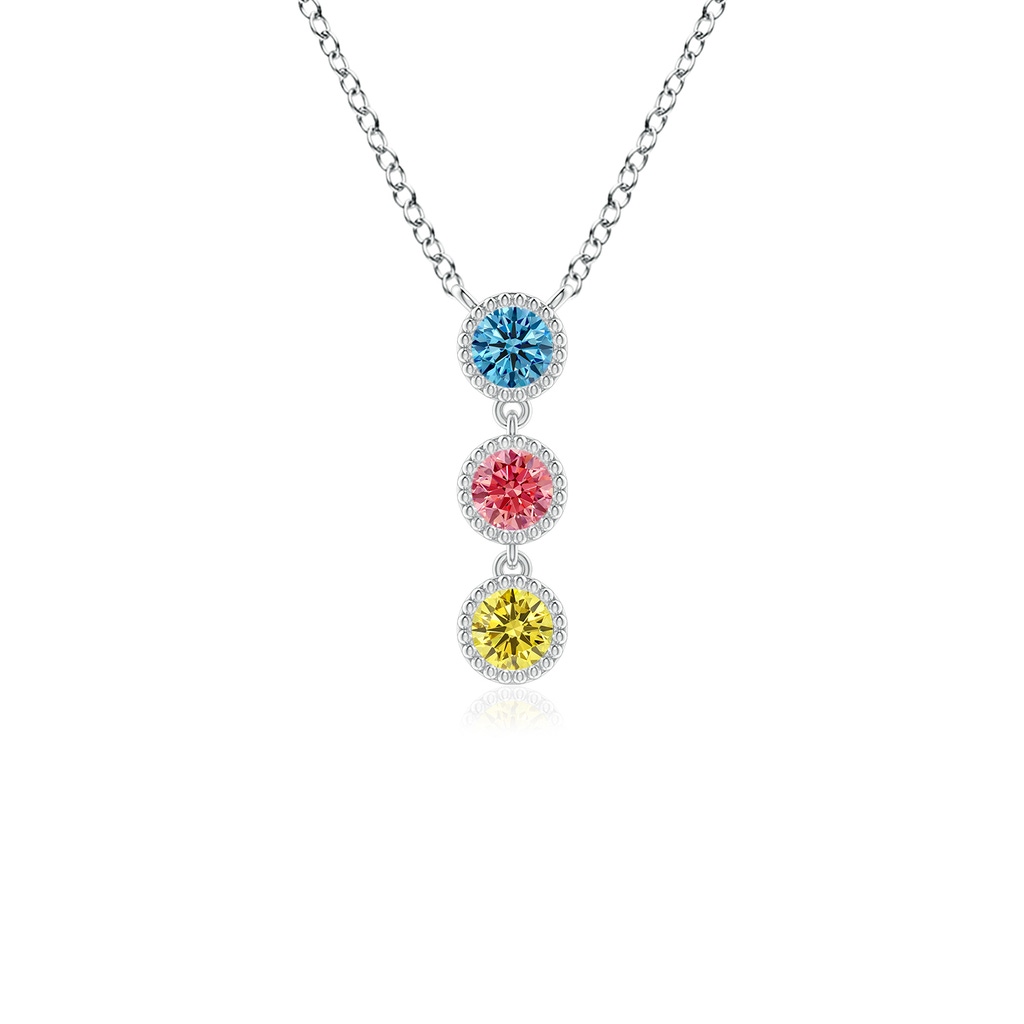 2.8mm AAAA Bezel-Set Three Stone Fancy Intense Multi-Colour Diamond Necklace in P950 Platinum