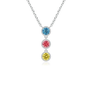 2.8mm AAAA Bezel-Set Three Stone Fancy Intense Multi-Color Diamond Necklace in P950 Platinum