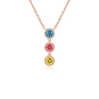 2.8mm AAAA Bezel-Set Three Stone Fancy Intense Multi-Color Diamond Necklace in Rose Gold