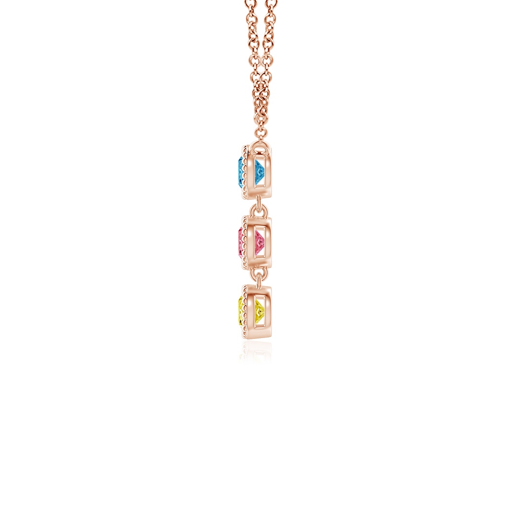 2.8mm AAAA Bezel-Set Three Stone Fancy Intense Multi-Color Diamond Necklace in Rose Gold - side 199