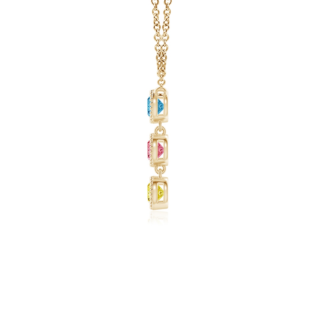 2.8mm AAAA Bezel-Set Three Stone Fancy Intense Multi-Color Diamond Necklace in Yellow Gold - side 199