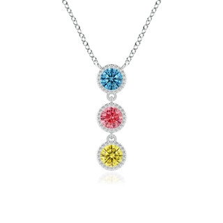 3.6mm AAAA Bezel-Set Three Stone Fancy Intense Multi-Color Diamond Necklace in White Gold