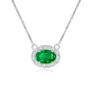 6x4mm AAA East-West Oval Emerald Necklace with Diamond Halo in P950 Platinum