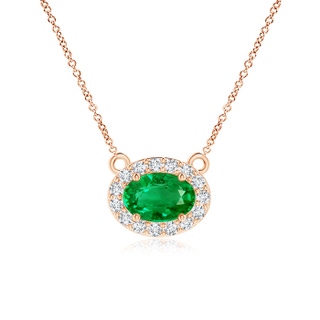 6x4mm AAA East-West Oval Emerald Necklace with Diamond Halo in Rose Gold