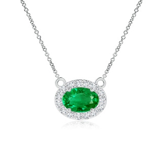 6x4mm AAA East-West Oval Emerald Necklace with Diamond Halo in White Gold
