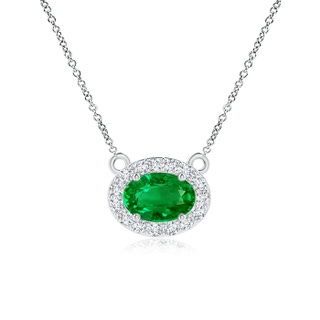 6x4mm AAAA East-West Oval Emerald Necklace with Diamond Halo in P950 Platinum