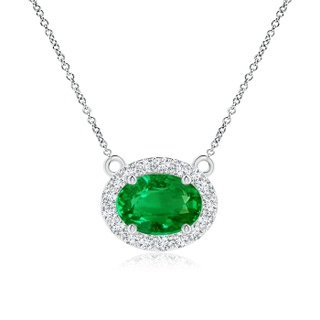 7x5mm AAAA East-West Oval Emerald Necklace with Diamond Halo in P950 Platinum