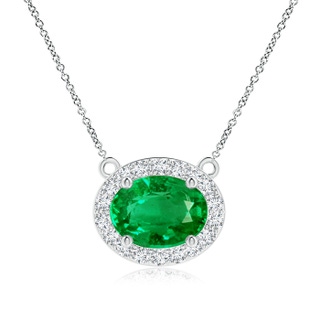 8x6mm AAA East-West Oval Emerald Necklace with Diamond Halo in P950 Platinum