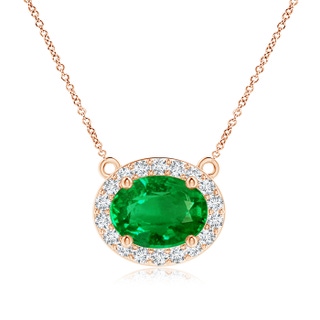 8x6mm AAAA East-West Oval Emerald Necklace with Diamond Halo in 9K Rose Gold