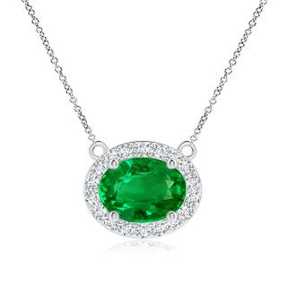 8x6mm AAAA East-West Oval Emerald Necklace with Diamond Halo in P950 Platinum