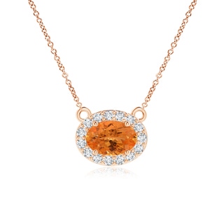 6x4mm AA East-West Oval Spessartite Necklace with Diamond Halo in Rose Gold