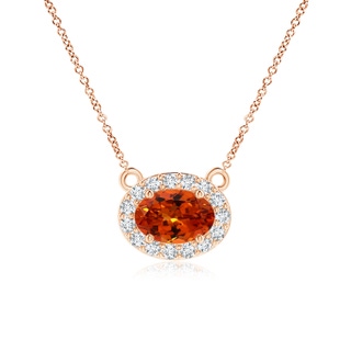 6x4mm AAAA East-West Oval Spessartite Necklace with Diamond Halo in Rose Gold