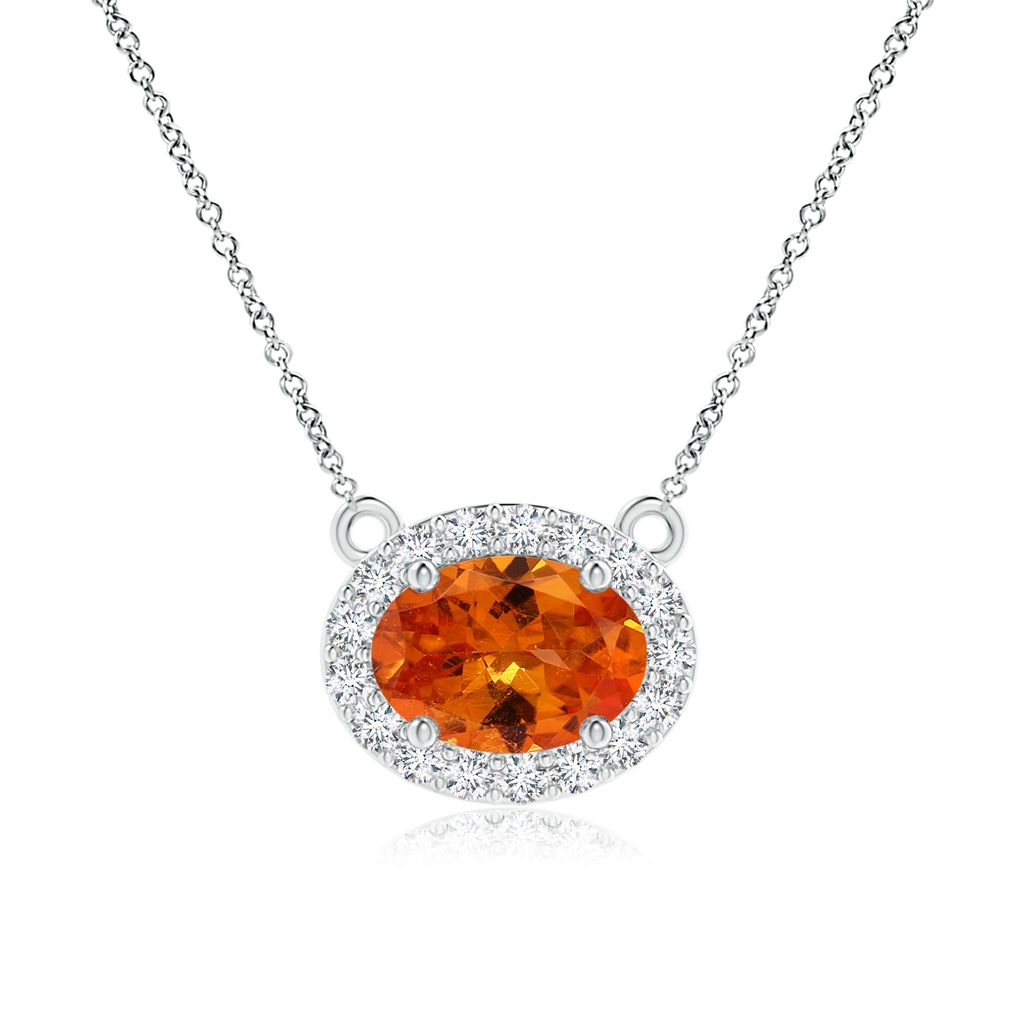 7x5mm AAA East-West Oval Spessartite Necklace with Diamond Halo in White Gold