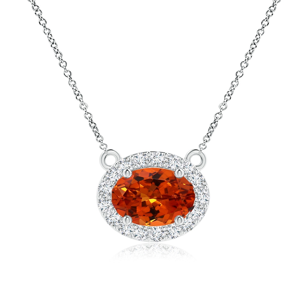 7x5mm AAAA East-West Oval Spessartite Necklace with Diamond Halo in White Gold