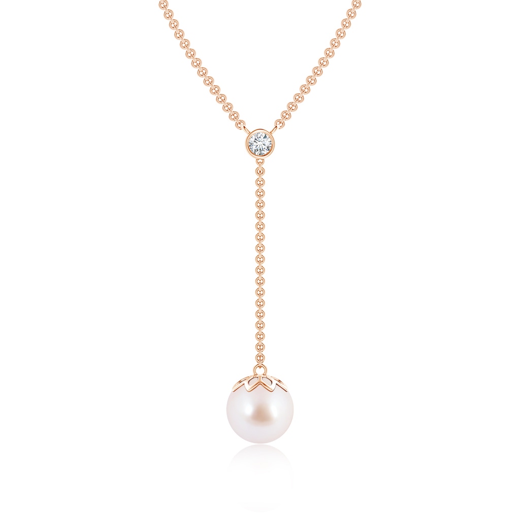 8mm AAA Japanese Akoya Pearl Lariat Necklace with Diamond in Rose Gold 